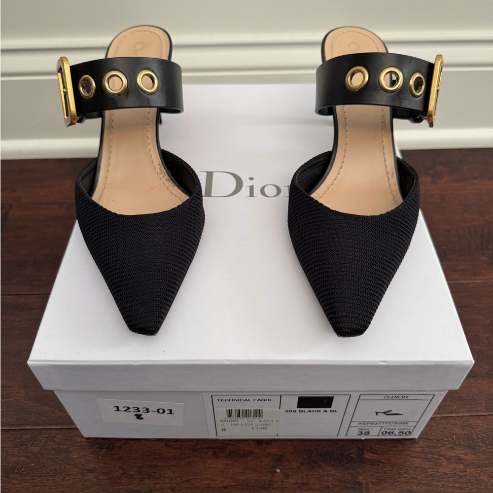 Dior Black Heels with Gold Buckle Detail